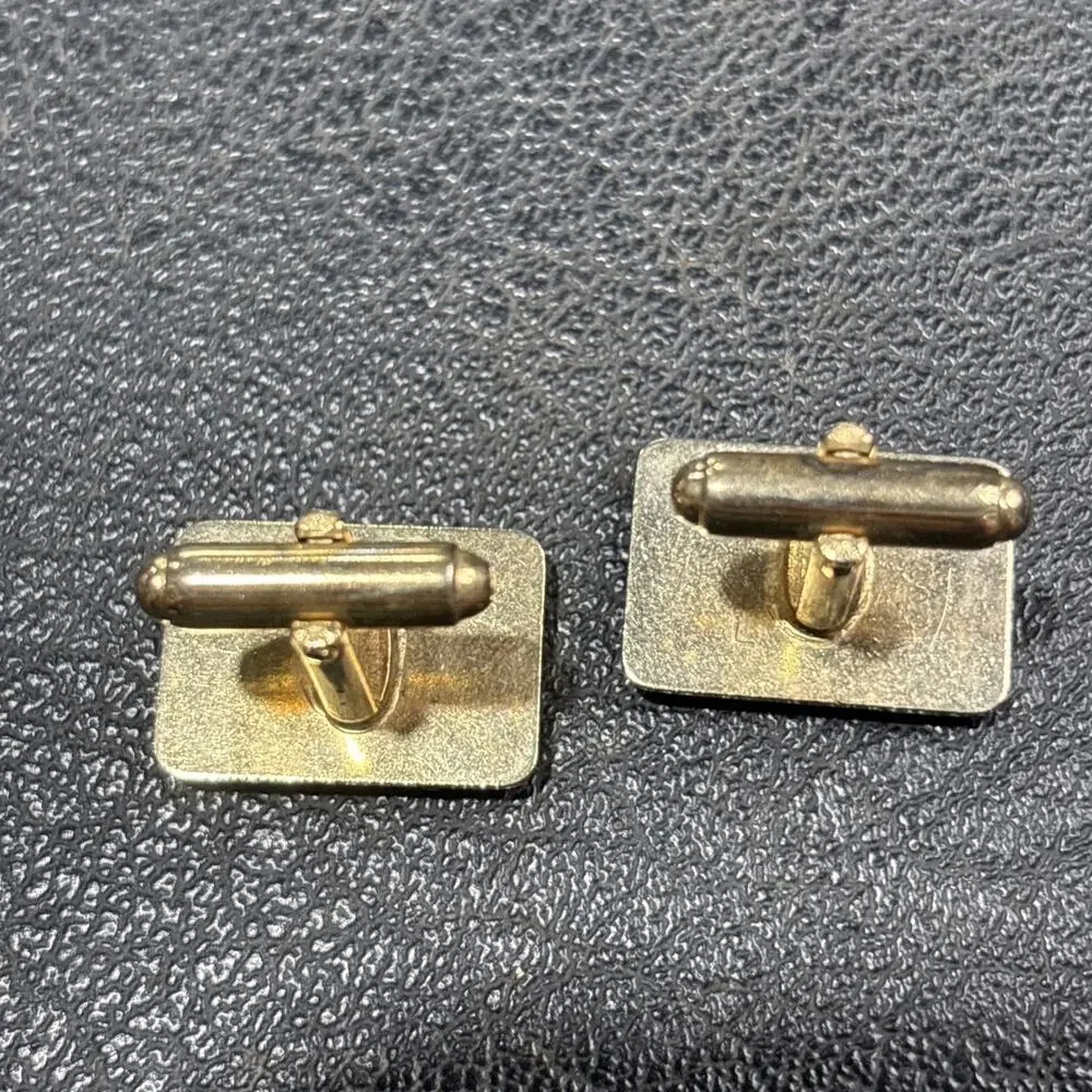Vintage Gold Tone Engraved Cufflinks Mid Century Men's Formal Jewelry Pair